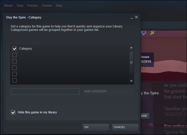 Option to hide a game in Steam