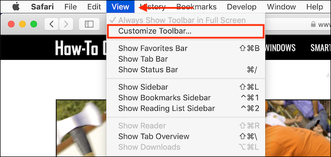 Click on View and then select Customize Toolbar to open toolbar customization panel