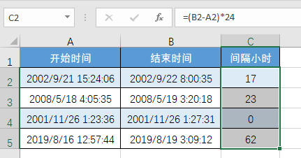 可以使用公式(b2-a2*1440公式16-18:计算两个日期之间的天数,月数