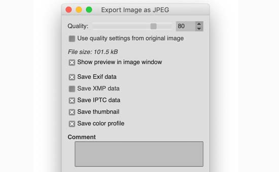 Export image in GIMP