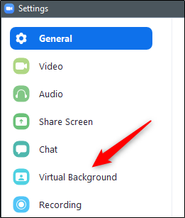 Virtual background option in the left pane