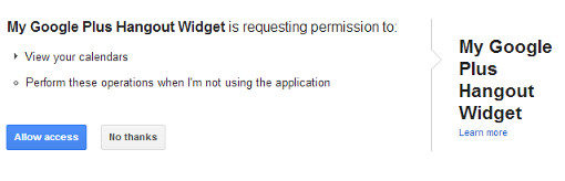 Allow Google Hangout Events plugin acccess to your Calendar
