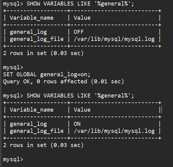 mysql 使用 general 开启SQL跟踪功能