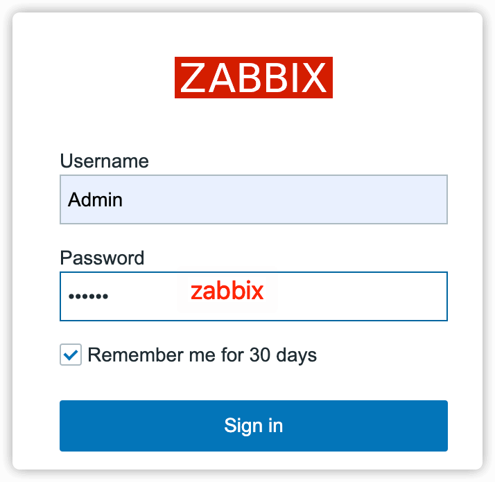 Zabbix default login password