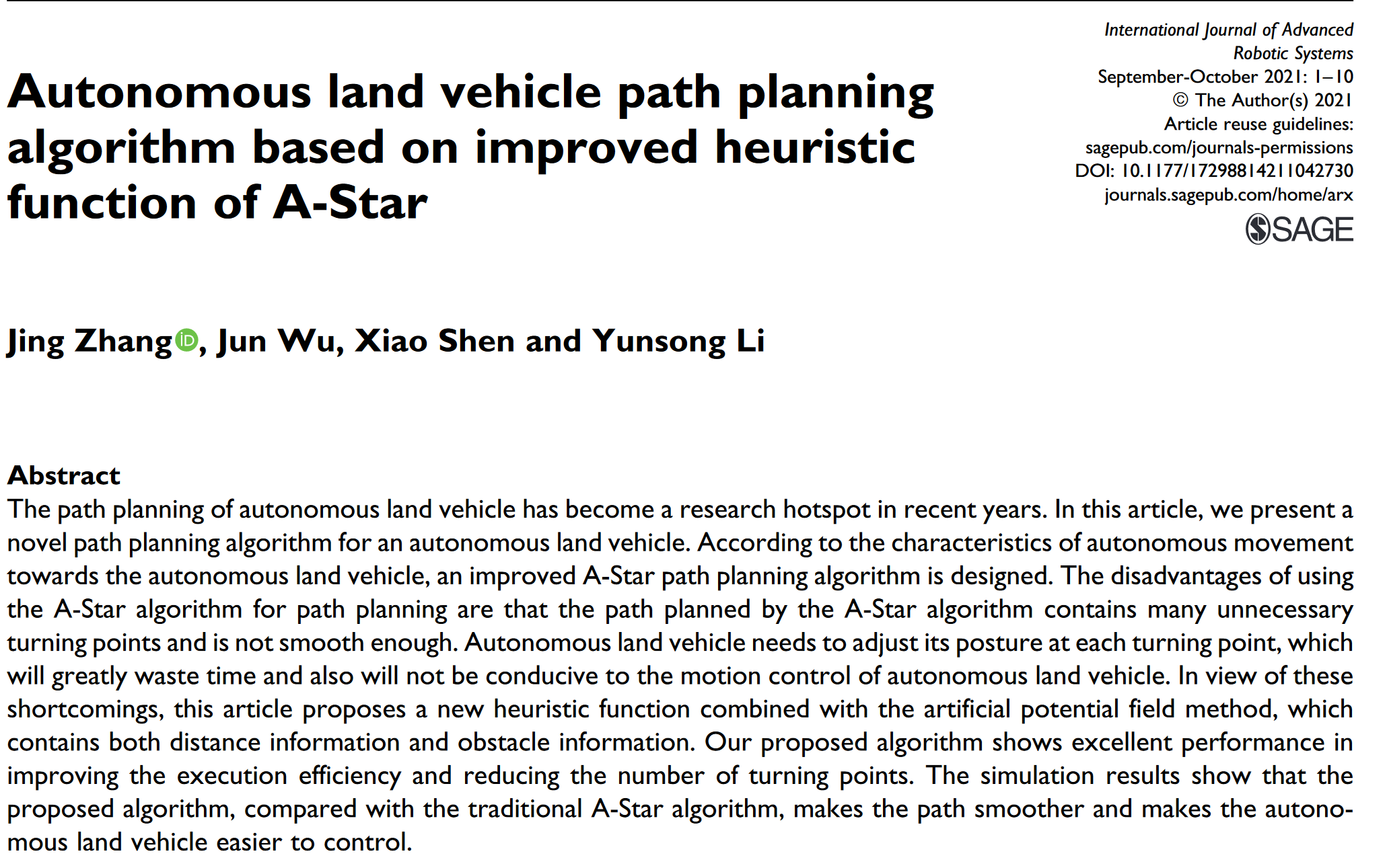 【原文翻译】Autonomous Land Vehicle Path Planning Algorithm Based On Improved ...