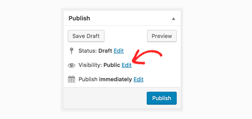 Edit visibility option for a post or page