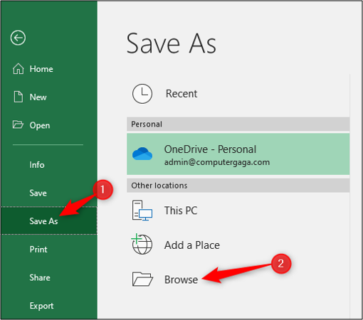 Save as as different file type in Excel