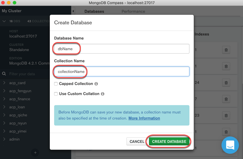 rename collection mongodb compass