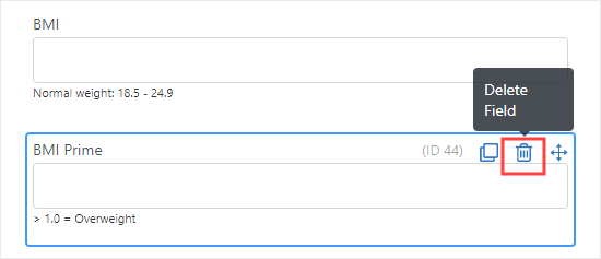 Deleting the BMI Prime field from the form