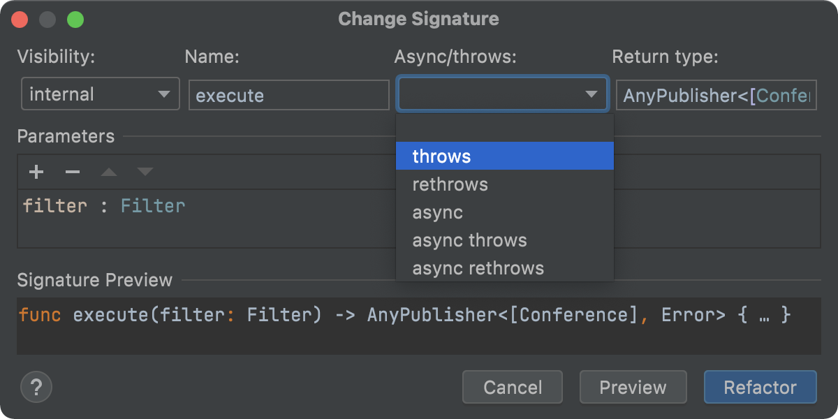 "Change signature" refactoring