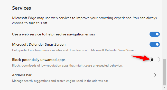 Enabling Microsoft Edge's junkware blocker