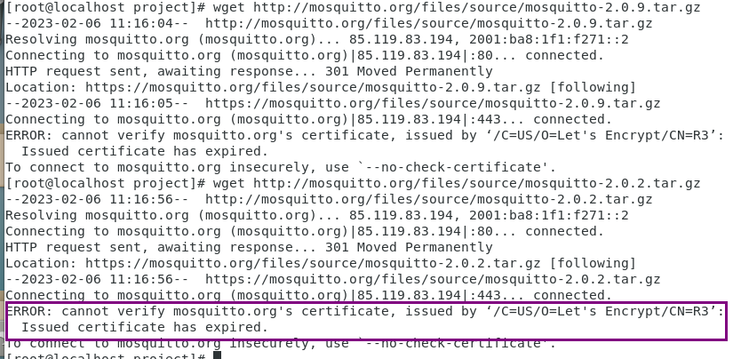 安装MQTT Server遇到报错“cannot verify mosquitto.org‘s certificate”，该如何解决？