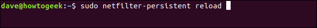 "sudo netfilter-persistent reload" in a terminal window.