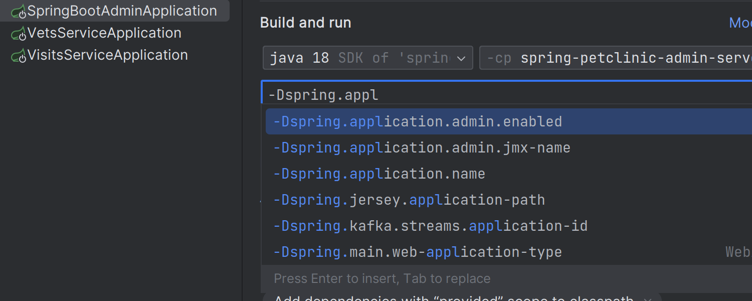 Autocompletado de claves de configuración Spring Boot en opciones de máquina virtual