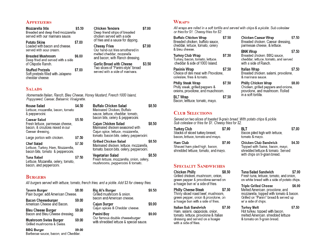 Final menu, with recommended layout adjustments