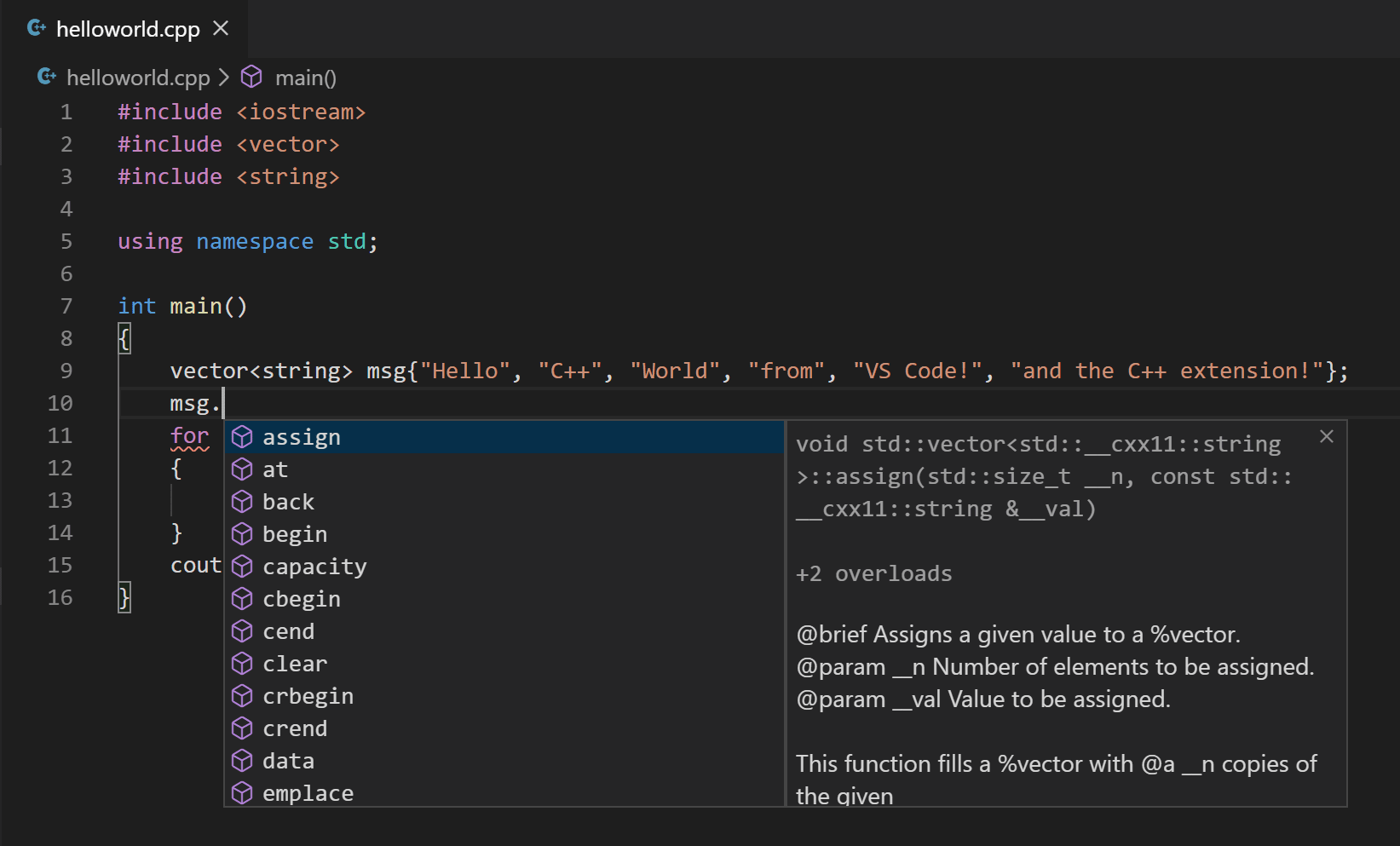 语句完成IntelliSense