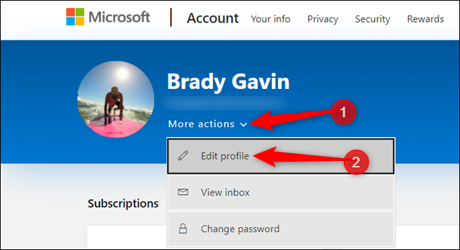 Click "More actions" and click on "Edit profile" from the list below.