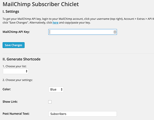 MailChimp Subscriber Chiclet Settings
