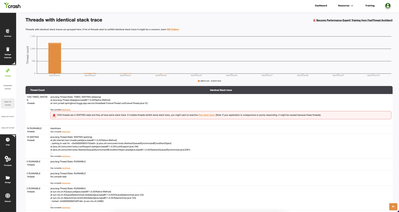 yCrash 报告 1,200+ 个线程卡住的代码行