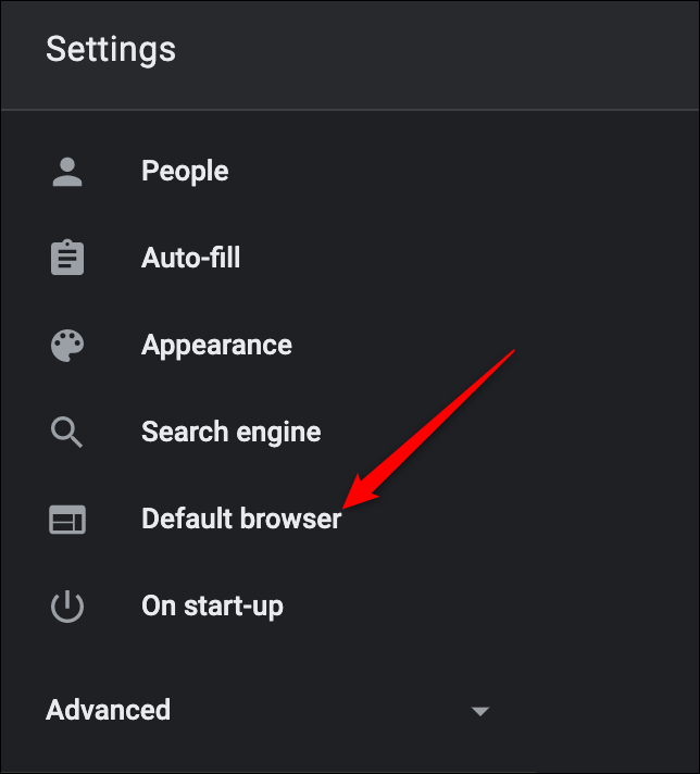 From the left pane, click "Default Browser."