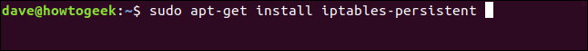 "sudo apt-get install iptables-persistent" command in a terminal window.