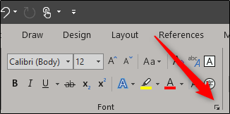 open dialog box icon in font group