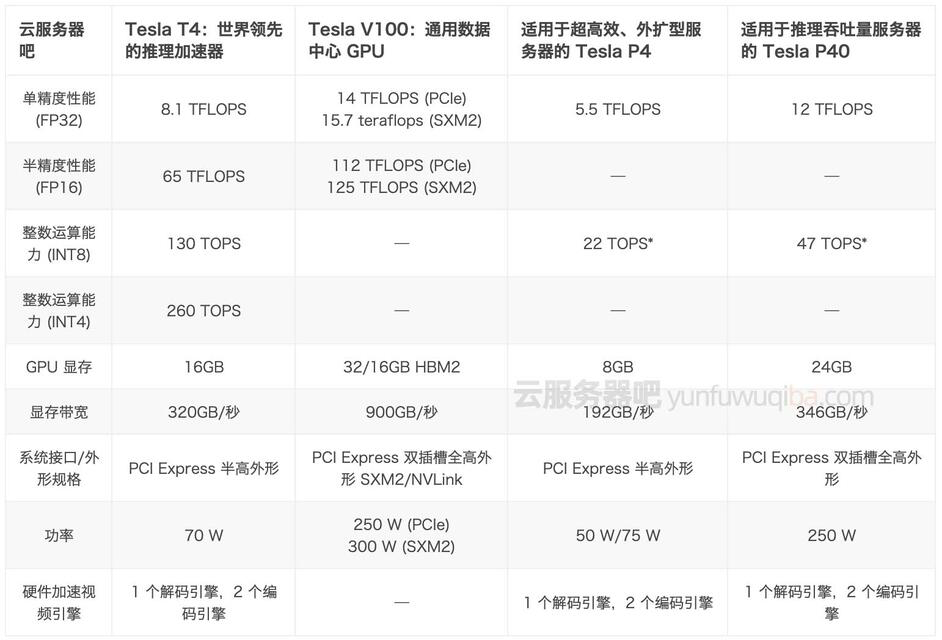 NVIDIA Tesla GPU P4 T4 P40 V100 p4