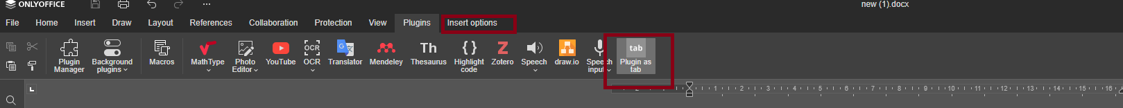 如何在ONLYOFFICE文档中将新插件添加为选项卡