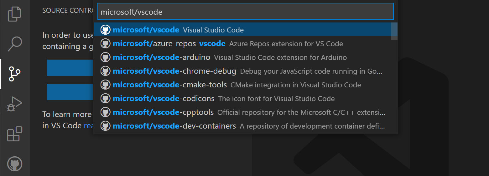 在 microsoft/vscode 上过滤的 GitHub 存储库下拉列表