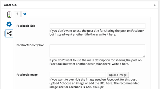Yoast SEO social settings for posts