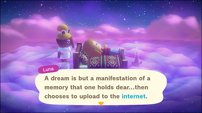 Luna appearing next to a sleeping character in "Animal Crossing: New Horizons."