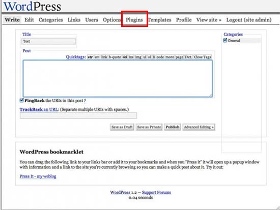 WordPress 1.2 Mingus User Interface