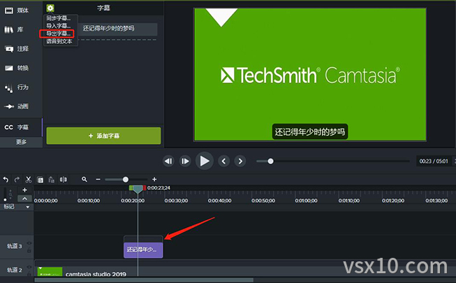 camtasia export subtitles