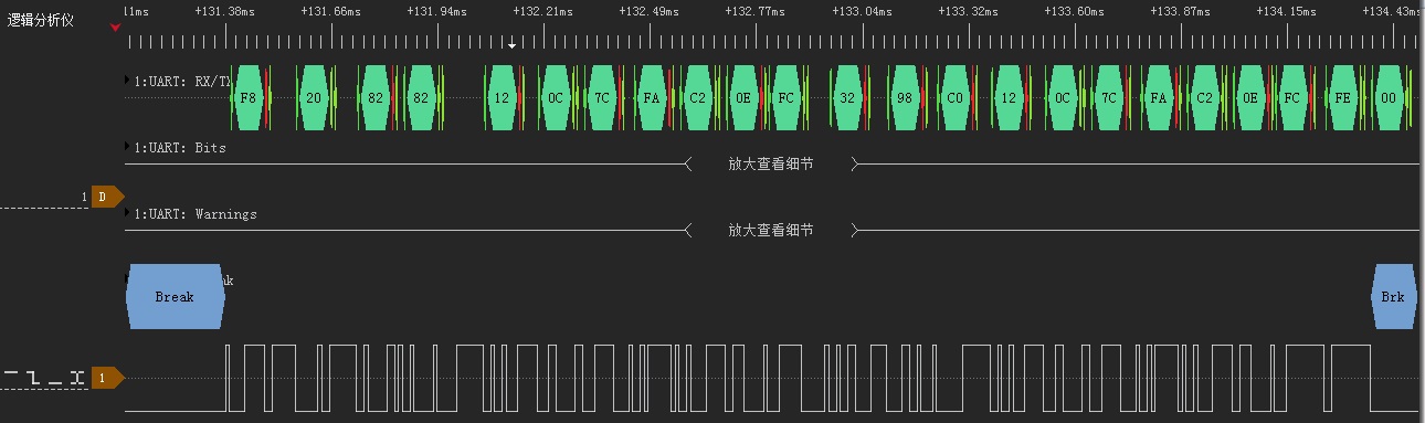 未做电平反向时的SBUS信号