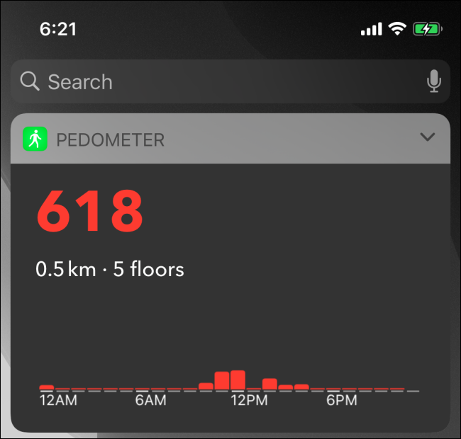 The Pedometer widget on an iPhone.