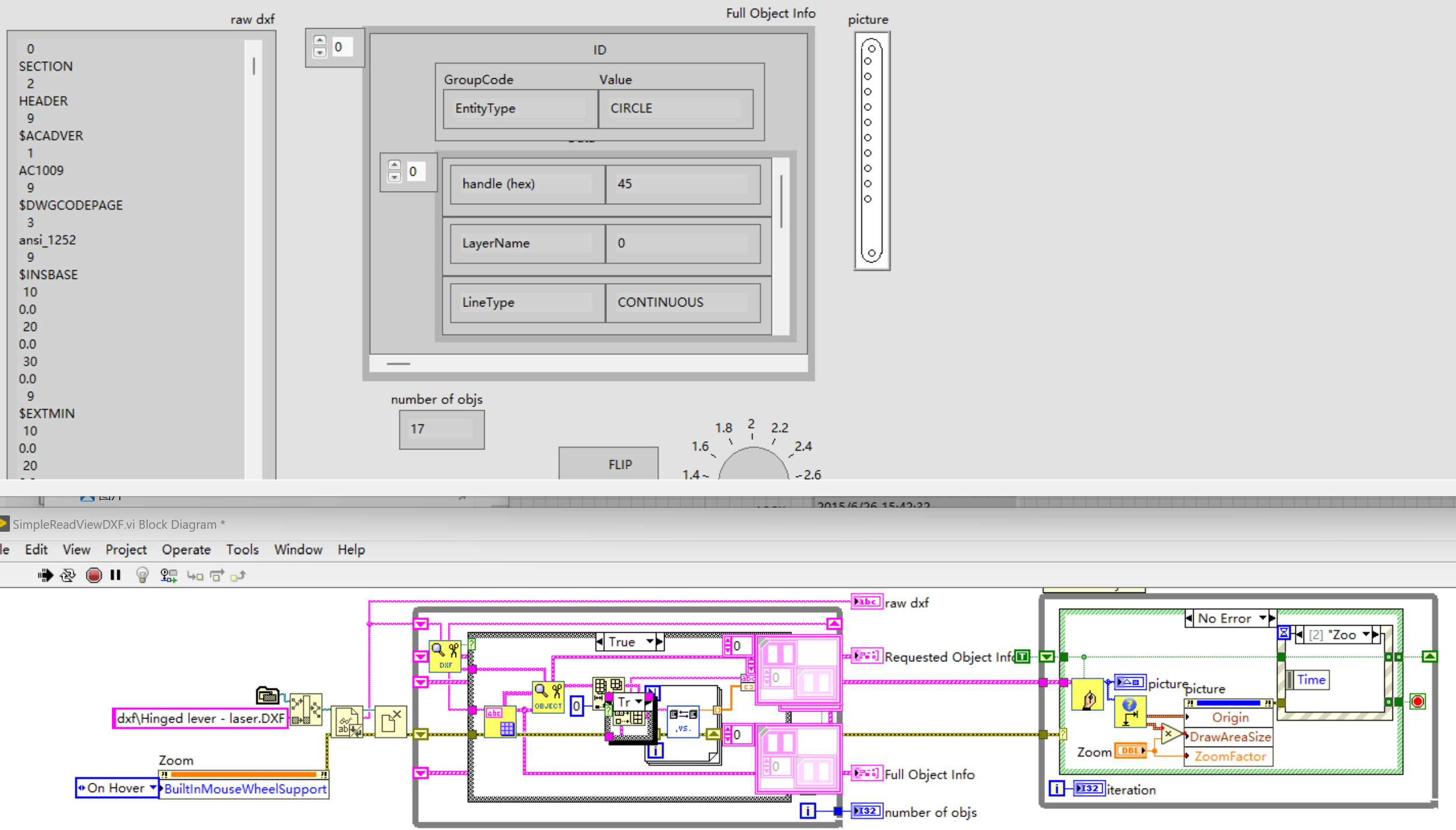 LabVIEW导入并显示CAD DXF文件图形 程序见附件