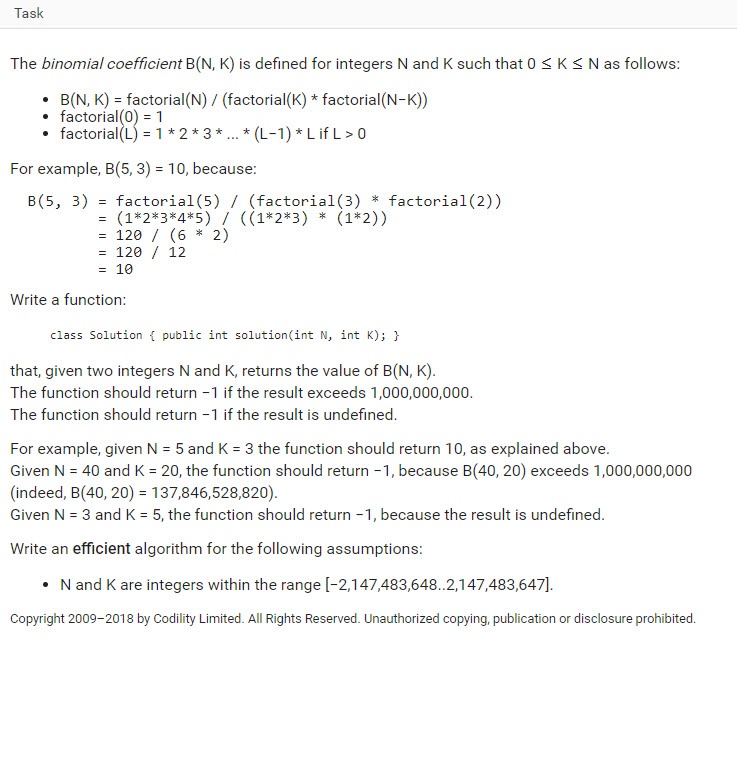 java 二项式系数_Binomial Coefficient（二项式系数）