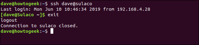 ssh key connection and disconnection in a terminal window