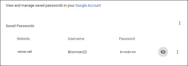 The "Saved Passwords" screen in Chrome.