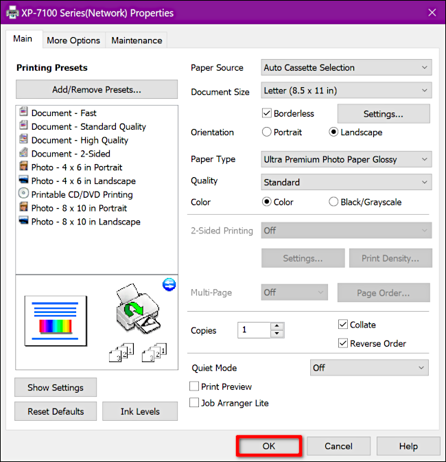 Canon Printer Properties