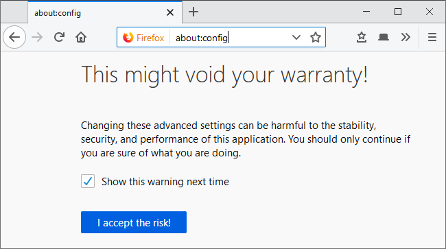 about:config in Mozilla Firefox