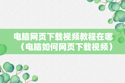 电脑网页下载视频教程在哪（电脑如何网页下载视频）