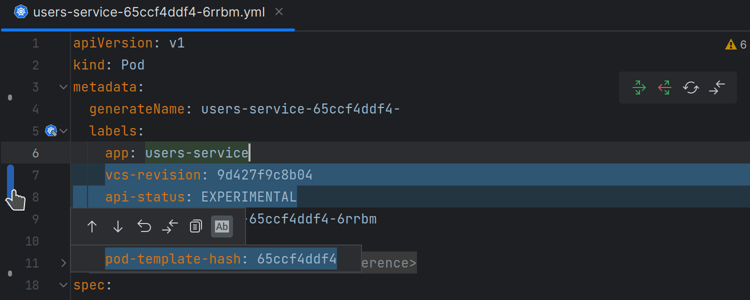 从集群加载的 Kubernetes 资源的颜色编码更改标记