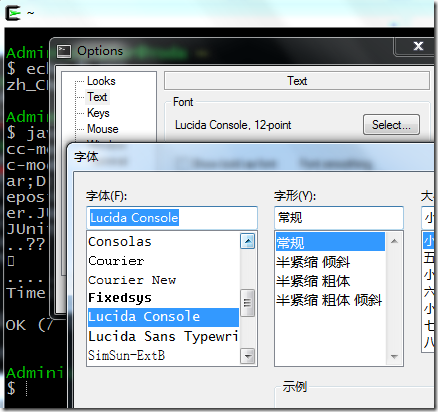 cygwin 调整字体