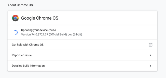 Chrome OS update window