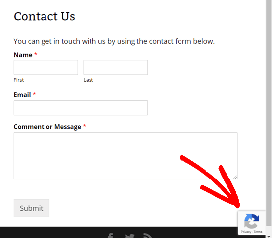 Contact form with the invisible reCAPTCHA active
