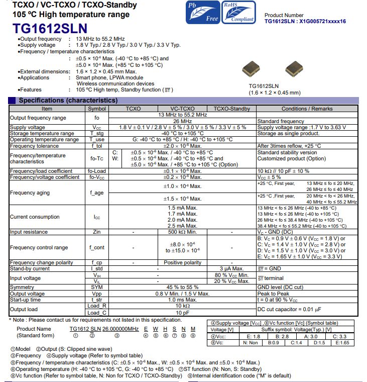 爱普生推出适用于物联网小尺寸温补晶振TG1612SLN