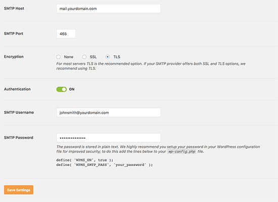 SMTP settings SMTP settings