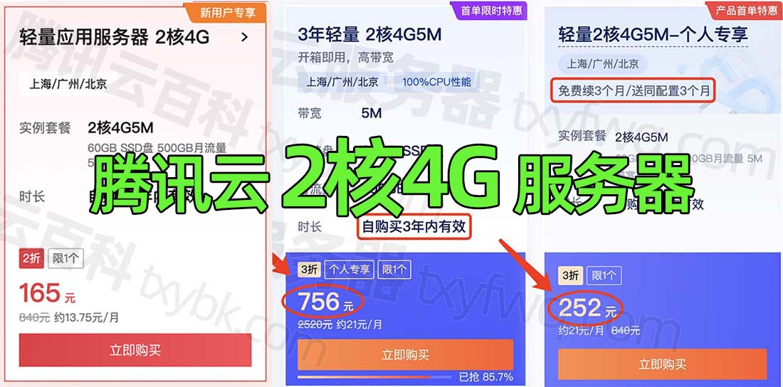 腾讯云2核4G服务器优惠价格