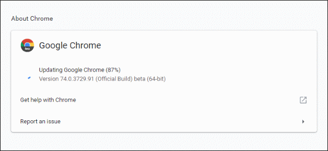 Google Chrome update page
